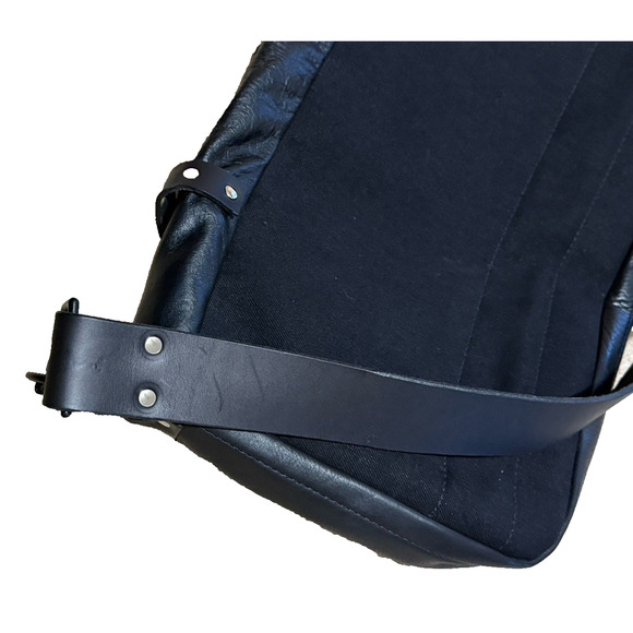 Mens Large Leather & Wool Messenger Bag Crossbody Briefcase Travel Gray Black - Picture 7 of 8